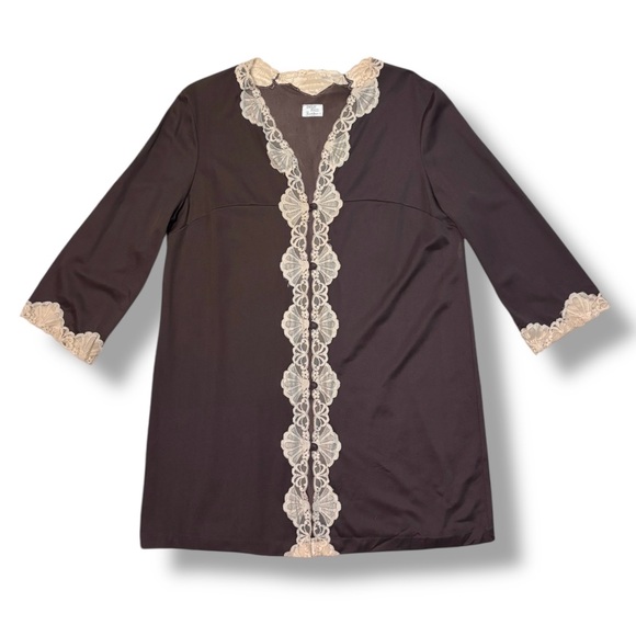 EMILIO PUCCI Brown Short Robe with Cream Lace Trim VINTAGE - Picture 9 of 9